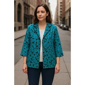 Bob Mackie Linen Blend Wearable Art Blazer Jacket Womens Size 12 Turquoise